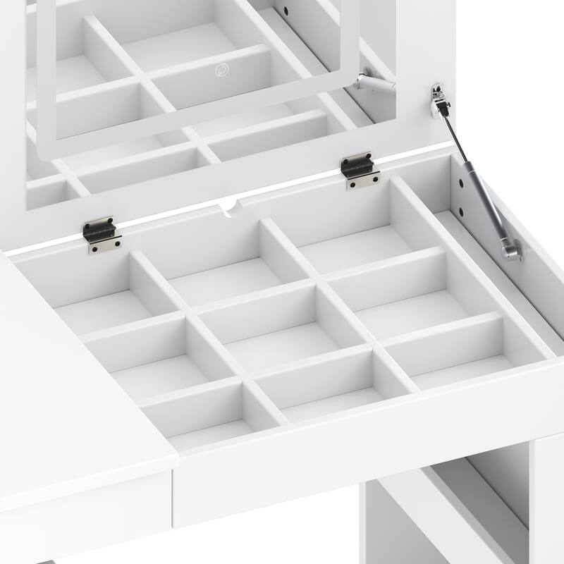 Vanity Desk with Mirror and Lights, Makeup Vanity Table with Flip-Top Tabletop and Storage 7 Drawers, 9 Compartments, 3 Shelves