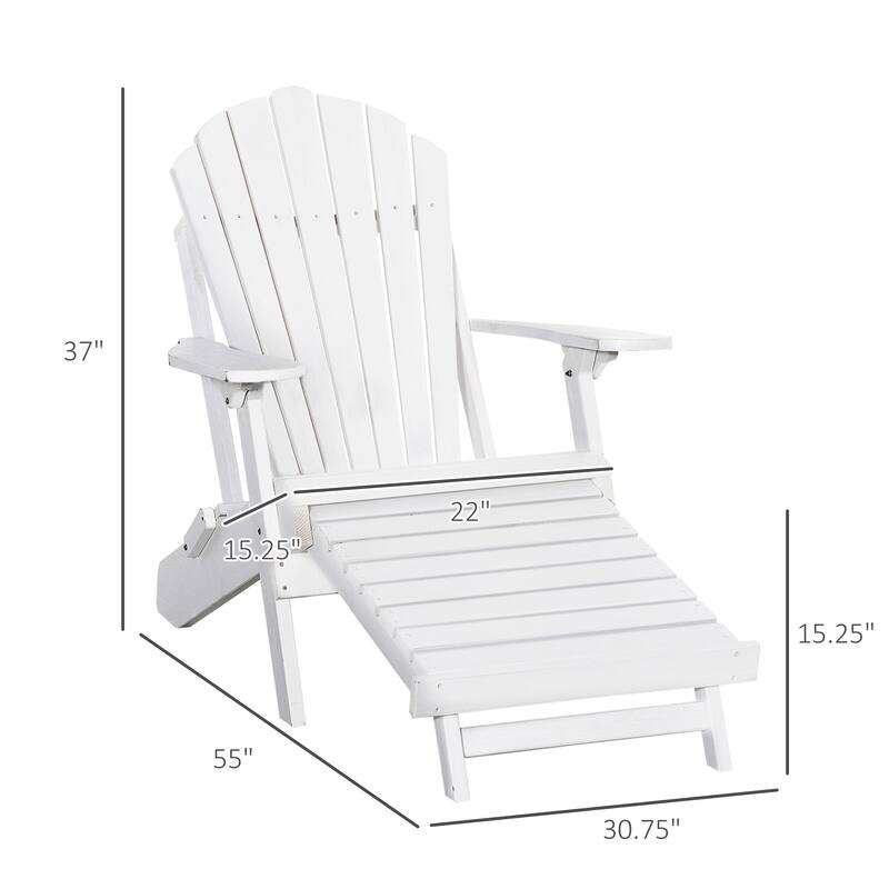 Outsunny Folding Adirondack Chair with Pull Out Ottoman, Outdoor Fir Wood Fire Pit Chair with Footrest, Porch Fanback Lounge