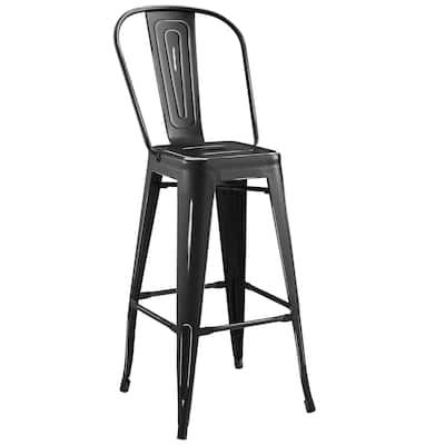 Modway Industrial Modern Steel Bistro Bar Side Stool in White, Metal
