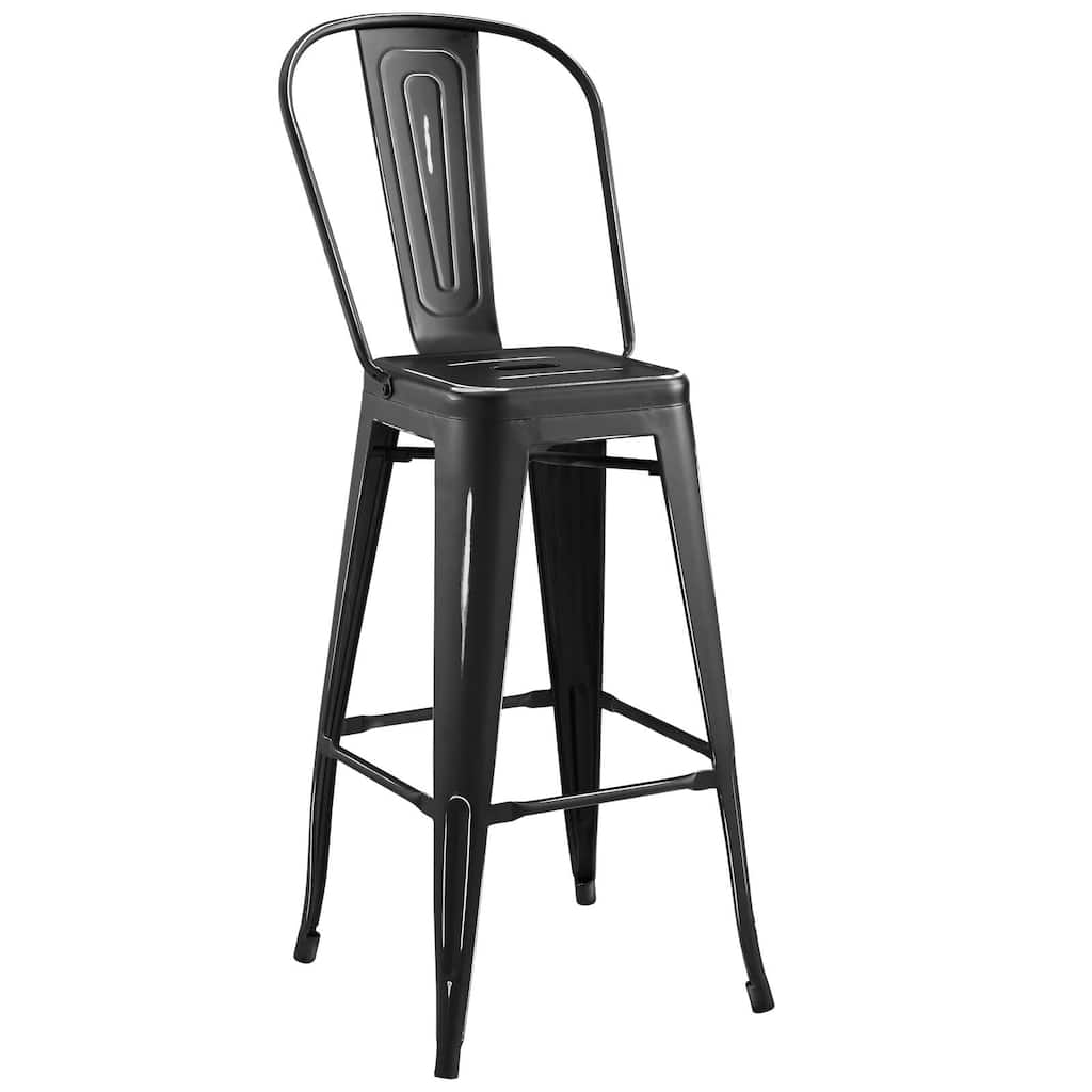 Modway Industrial Modern Steel Bistro Bar Side Stool in White, Metal