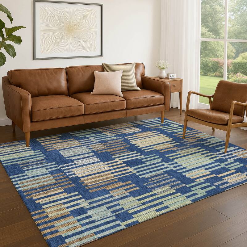Machine Washable Indoor/ Outdoor Modern Pines Chantille Rug