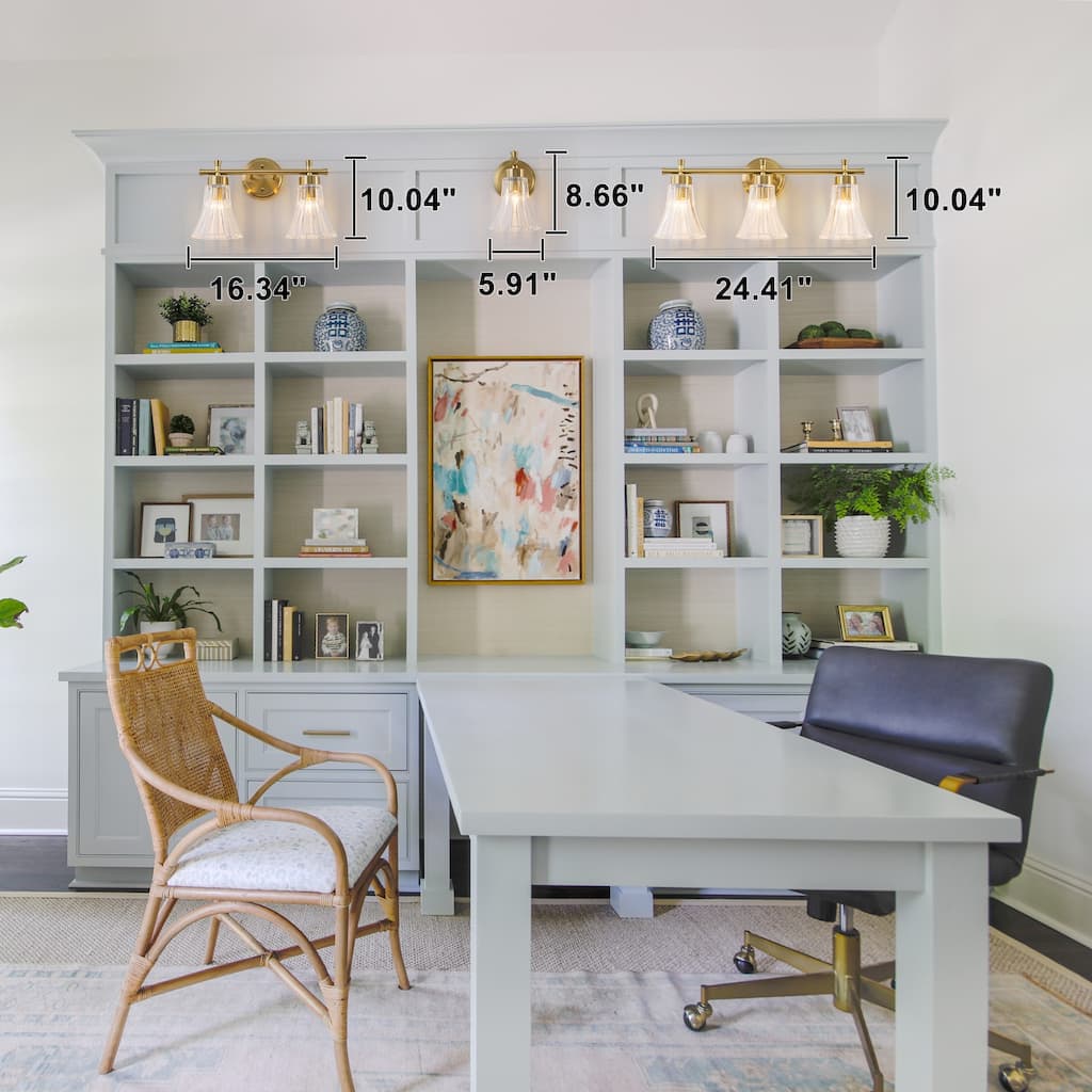 Gold Metal Wall Sconce Ribbed Trumpet Glass Shade for Bathroom Vanity