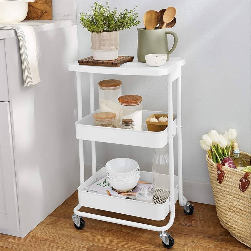 2 Tier Metal Kitchen/Utility Cart with Shelf White - 17.05"D x 31.02"W x 13.35"H - 17.05"D x 31.02"W x 13.35"H - White