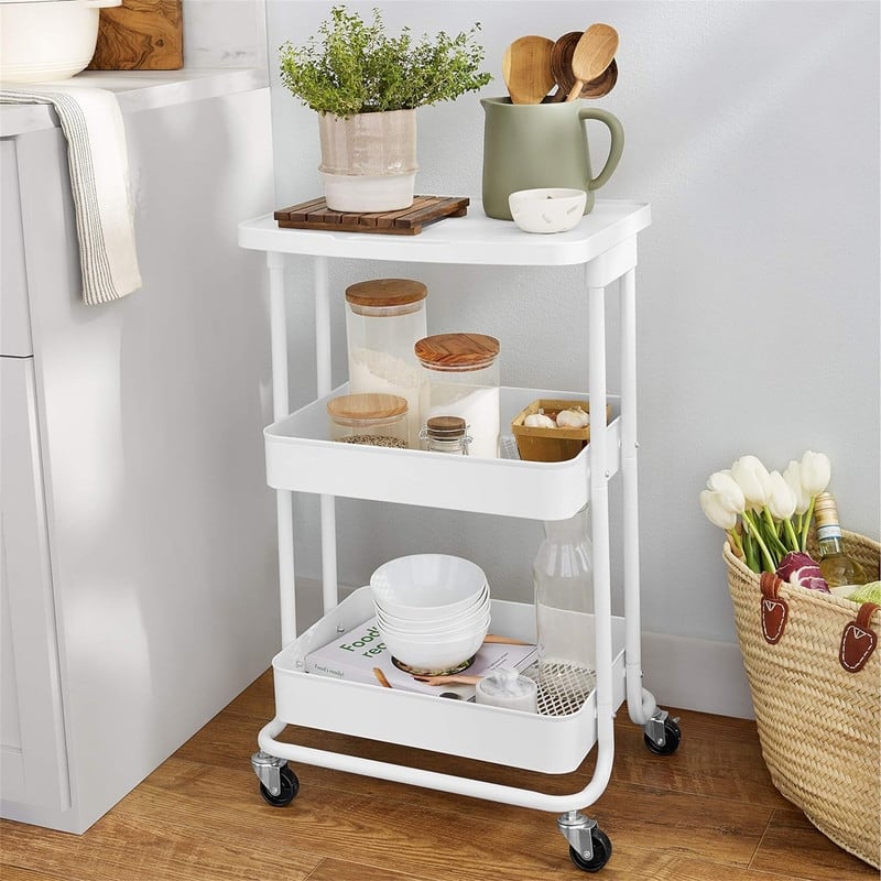 2 Tier Metal Kitchen/Utility Cart with Shelf White - 17.05"D x 31.02"W x 13.35"H