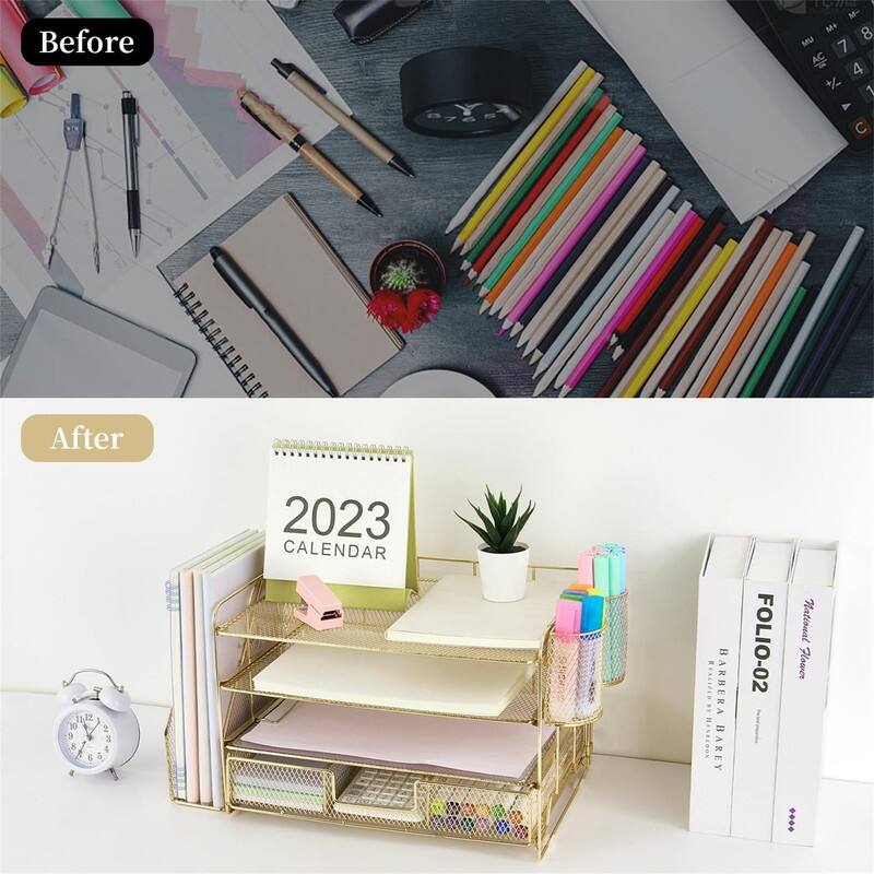 4 Tier Letter Tray Office Desk Organizers - 9.44"D x 13.38"W x 9.05"H