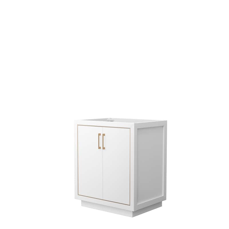 Icon Single Bathroom Vanity Cabinet, No Mirror - 30-Inch Single - White, Satin Bronze Trim, No Top
