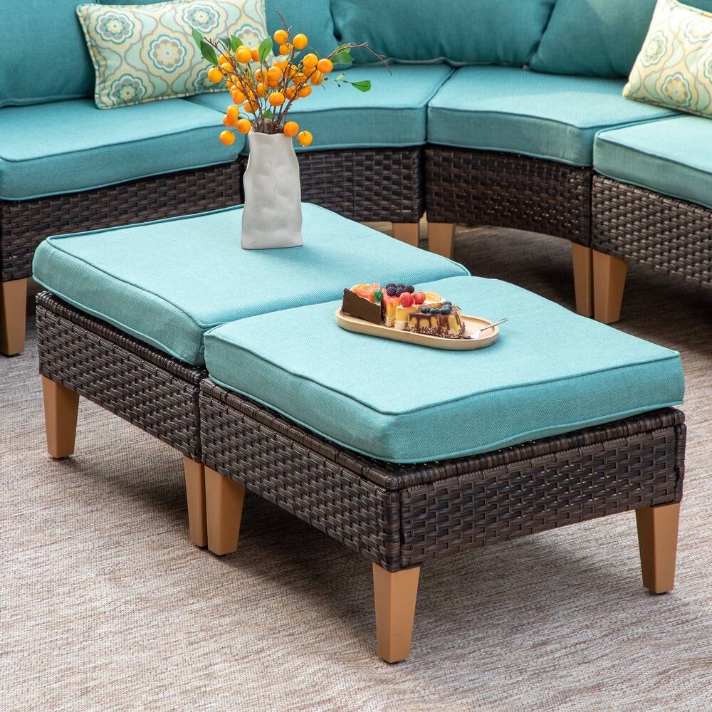 8-Piece Patio Outdoor Wicker Sectional Sofa Set, Large Seating Furniture Conversation Sets with Fire Pit Table