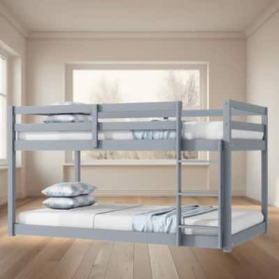 Rubber Wood Twin Over Twin Size Loft Platform Bed Frame with Ladder and Platform Slats, Space-Saving Design for Bedrooms