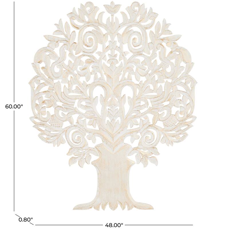 Gold Wooden Handmade Carved Tree Home Wall Decor with Scroll Details