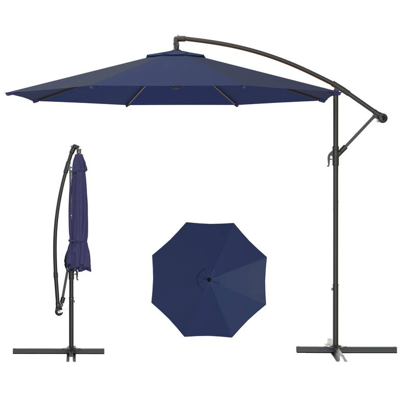 EROMMY 10ft Offset Hanging Umbrella - Easy Tilt, 99.9% UV Protection, Heavy-Duty Iron Frame