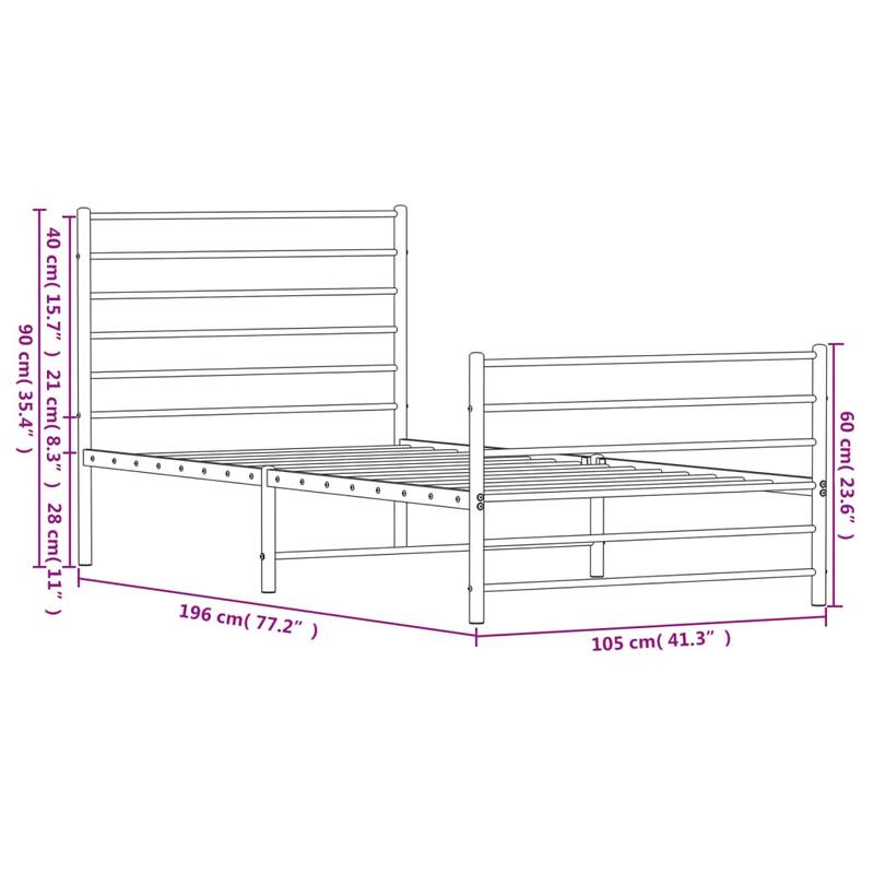vidaXL Metal Bed Frame with Headboard, No Mattress