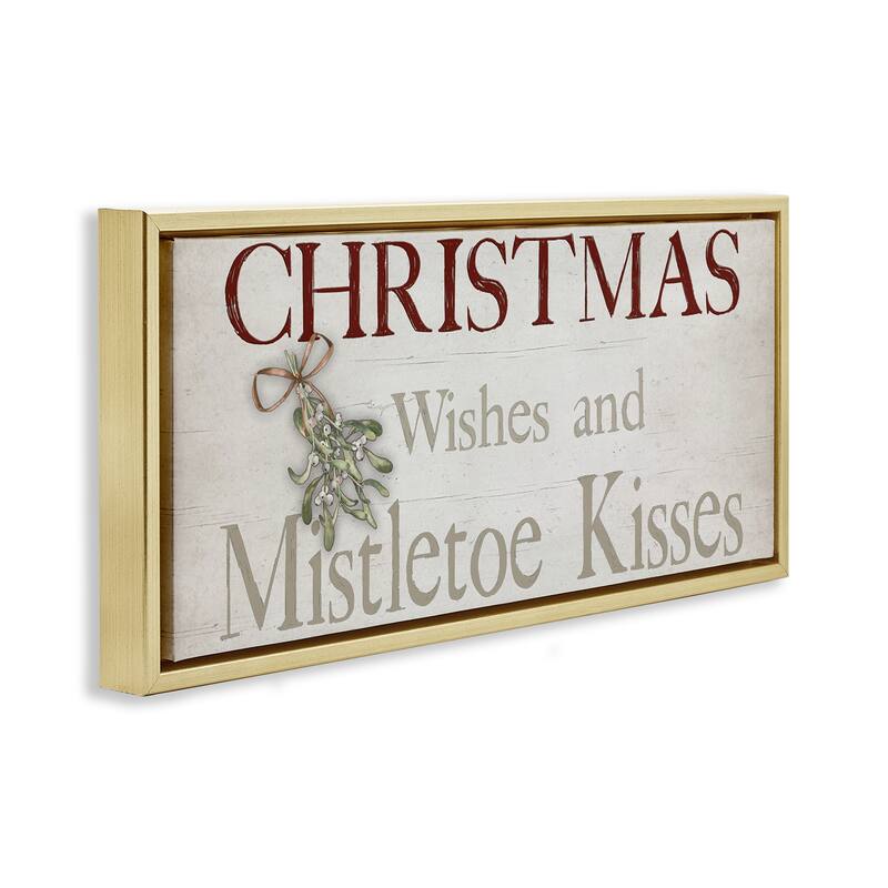 Stupell Christmas Wishes & Mistletoe Kisses Framed Floater Canvas Wall Art Design By Susie Boyer