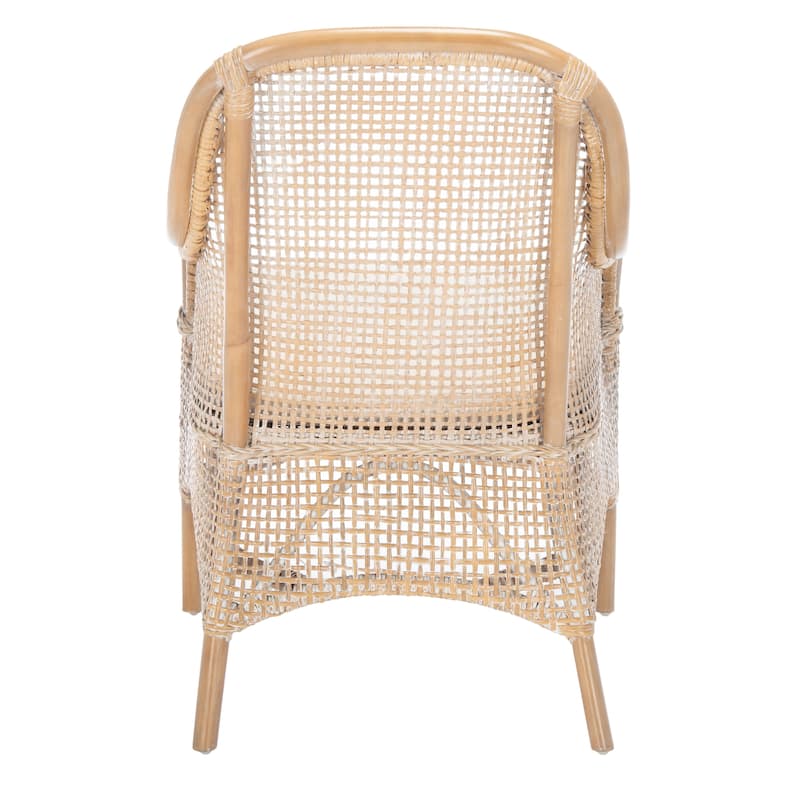 SAFAVIEH Rosalia Coastal Rattan Accent Chair with Cushion - 23.4" W x 24.8" L x 32.7" H - 23Wx25Dx33H
