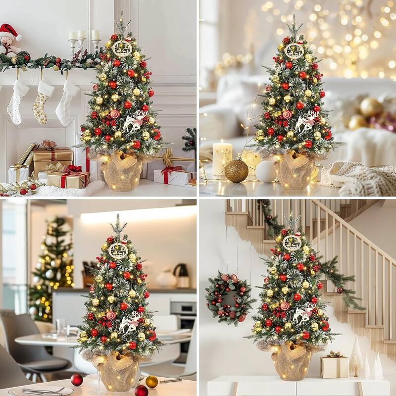 3FT Pre-Lit Artificial Christmas Xmas Tree with 78 LED Lights, Potted Base