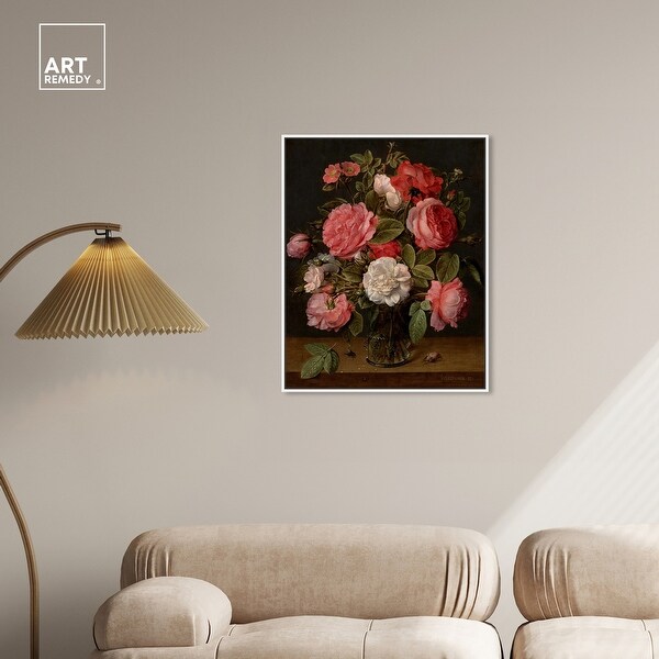 Jacob Van Hulsdonck-Roses In A Glass Vase Vintage Classic Canvas