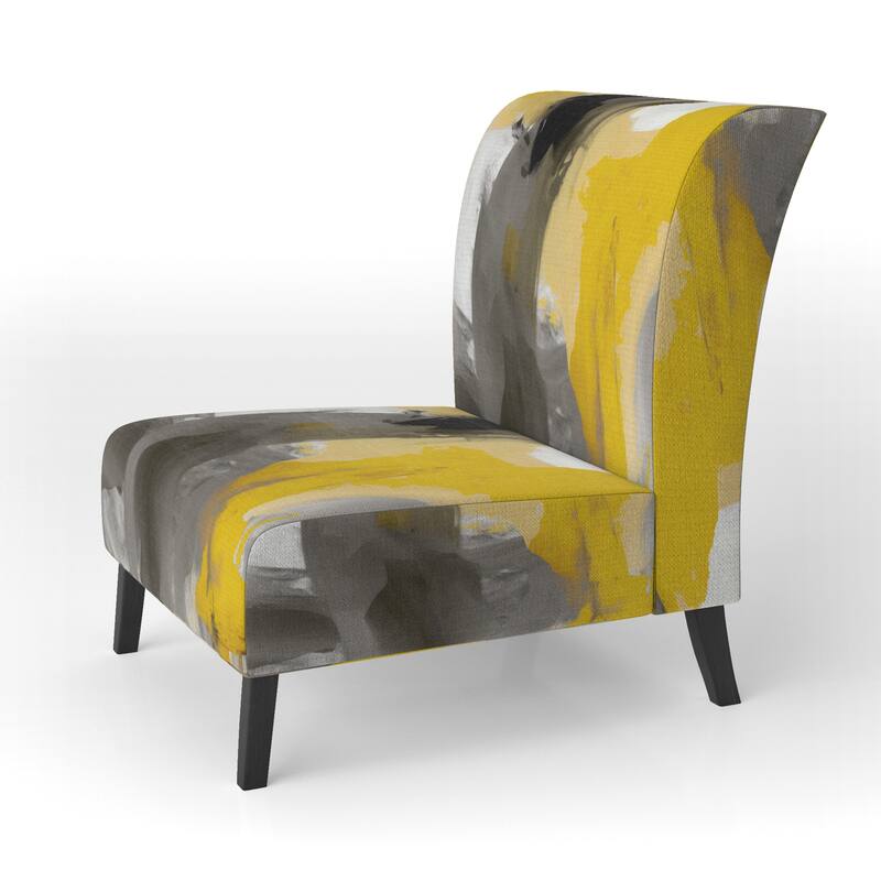 Designart "Mustard Yellow And Vivid Gray II" Upholstered Abstract Accent Chair and Modern & Contemporary Arm Chair
