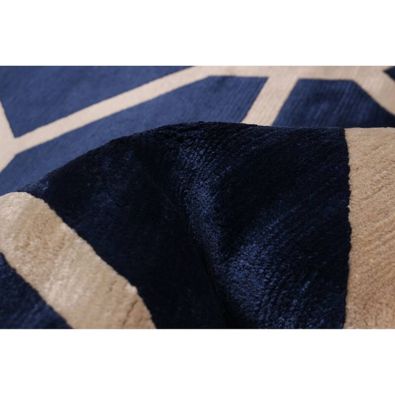 ECARPETGALLERY Hand-knotted Opulence Dark Navy Silk Rug - 8'0 x 9'9