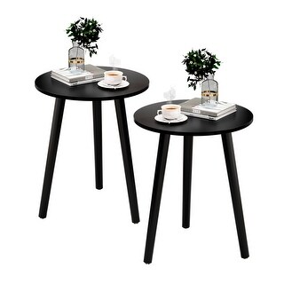 Round Side Table Set of 2, Small Wood End Table for Living Room ...