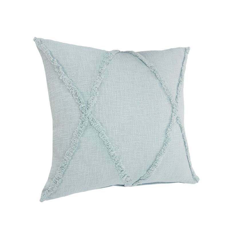 18" Pastel Blue Hand Woven Diamond Tufted Square Throw Pillow
