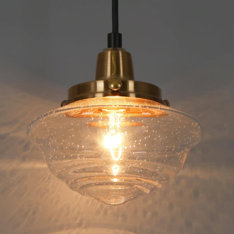 Rumah Modern Classic 1-Light Black Gold Kitchen Island SchoolHouse Seeded Glass Pendant Lights for Dining Room
