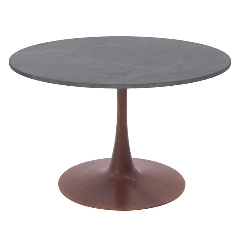 Bristol 36" Round Dining Table with Marbled Grey Sintered Stone Top and Steel Pedestal Base - Walnut
