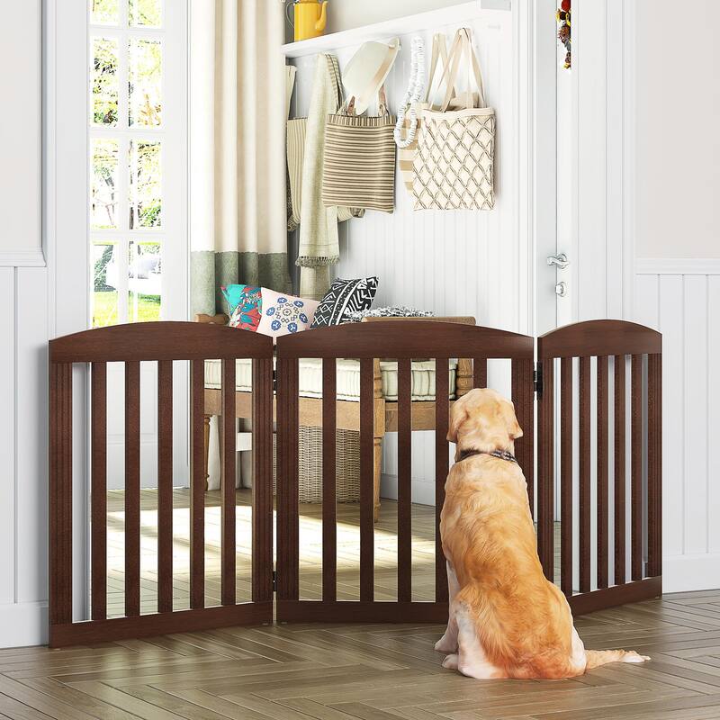 COSTARS Foldable Dog Gate, Dog Gates for Doorways, Stairs, The House, Wooden Freestanding Pet Gate Indoor, Step Over Puppy Gate