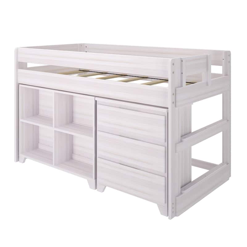 Max and Lily Farmhouse Twin Low Loft with Dresser and Bookcase
