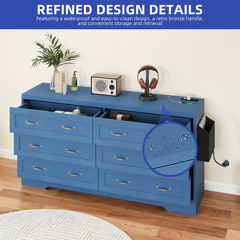 Moasis 6 Drawer Mid Century Modern 59" W Double Dresser