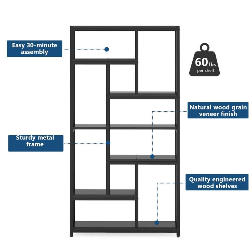 6-Tier Etagere Bookcase, Industrial Geometric Bookshelf