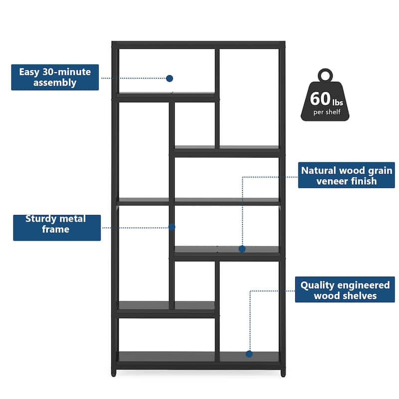 79 Inch Industrial Bookshelf, 7-Tier Vintage Bookcase for Home Office