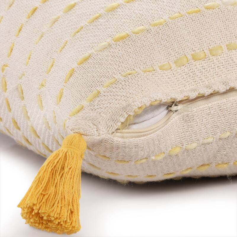 Sevita Torrent Variegated Stripe Cotton Blend Handmade 20"x20" Throw Pillow, with Tassels