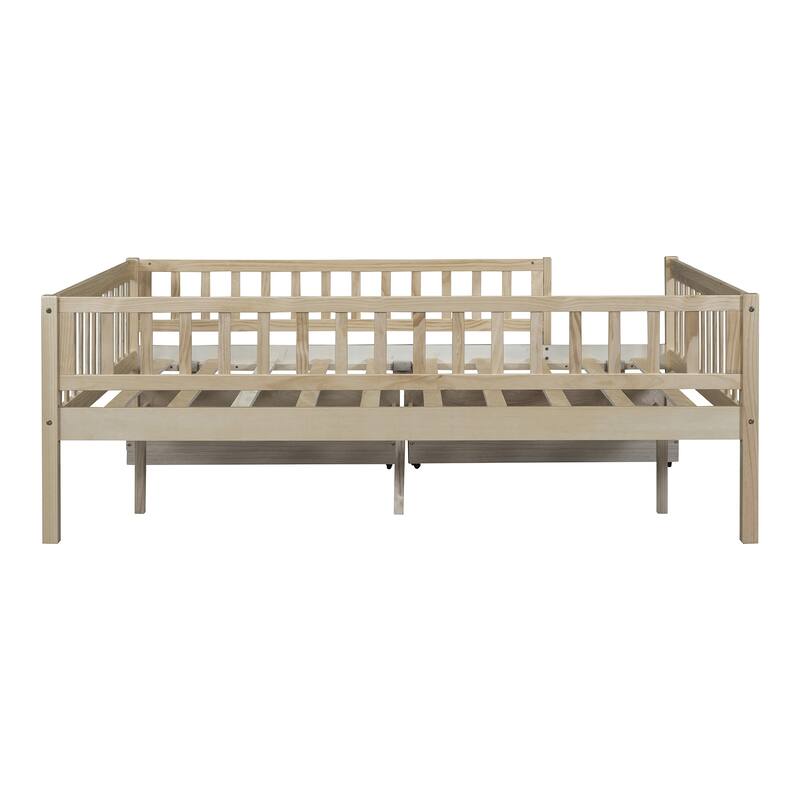 Full Size Pine Wood Daybed with Two Drawers, Modern Design