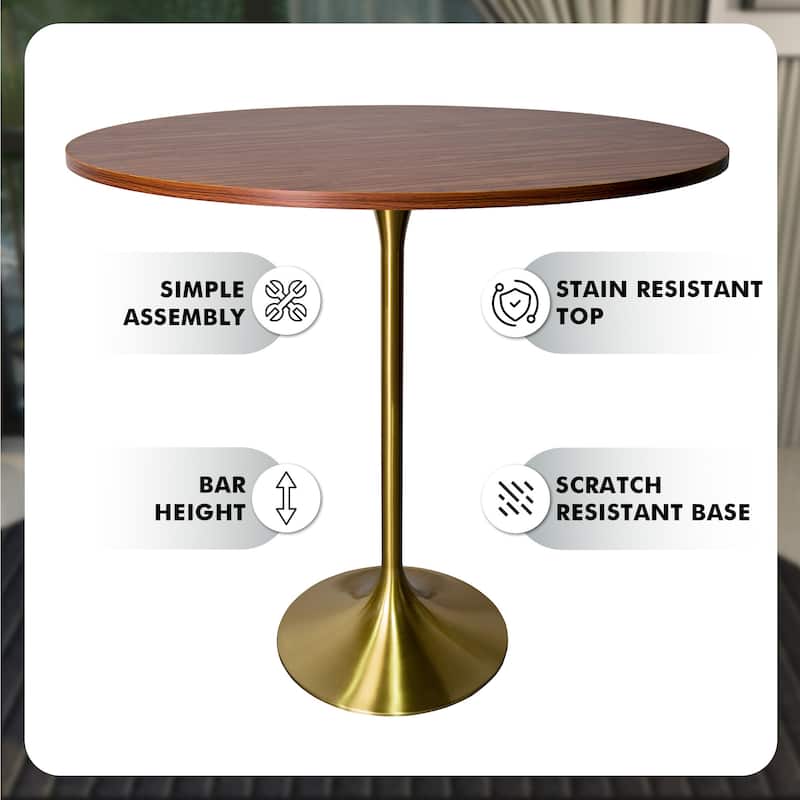 Verve 48" Round Side Dining Table with Accent Solid Wood TableTop and Brushed Gold Base for Kitchen & Dining Room