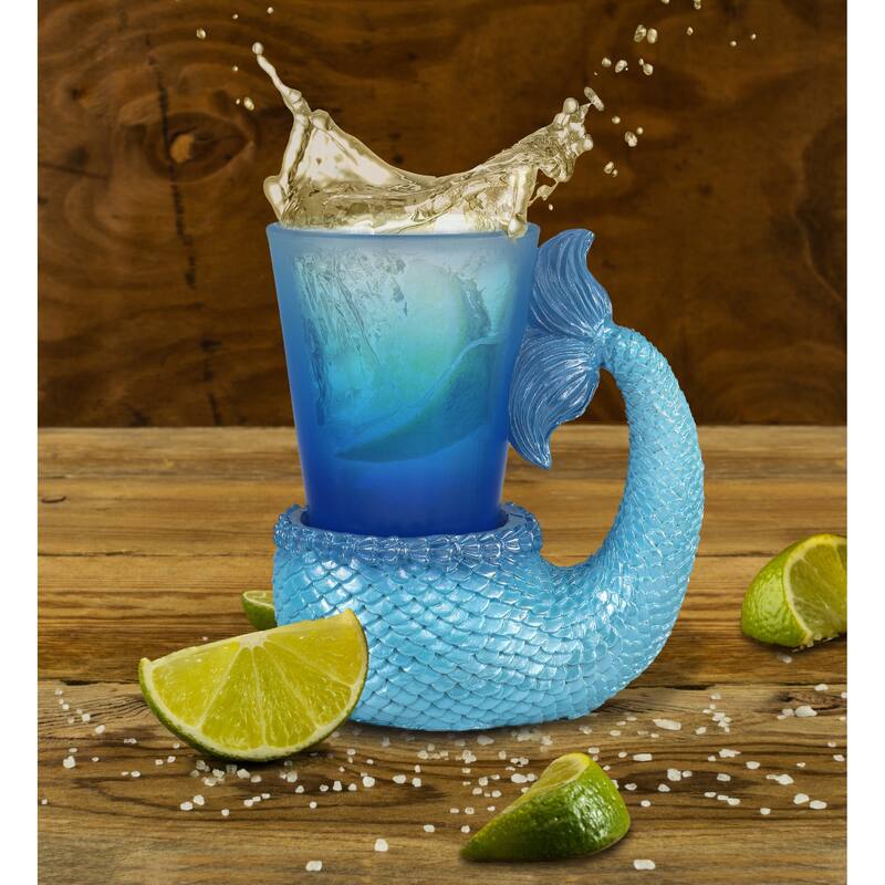 CoTa Global Cool Blue Mermaid Tail Shot Glass – Novelty Glassware - 3Lx2Wx3.4H inches