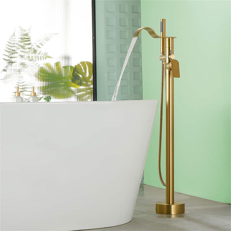 Freestanding Tub Faucet With Hand Sprayer Floor Mount Roman Bathtub Faucet Modern Waterfall Tub Filler Trim With Handheld Showe