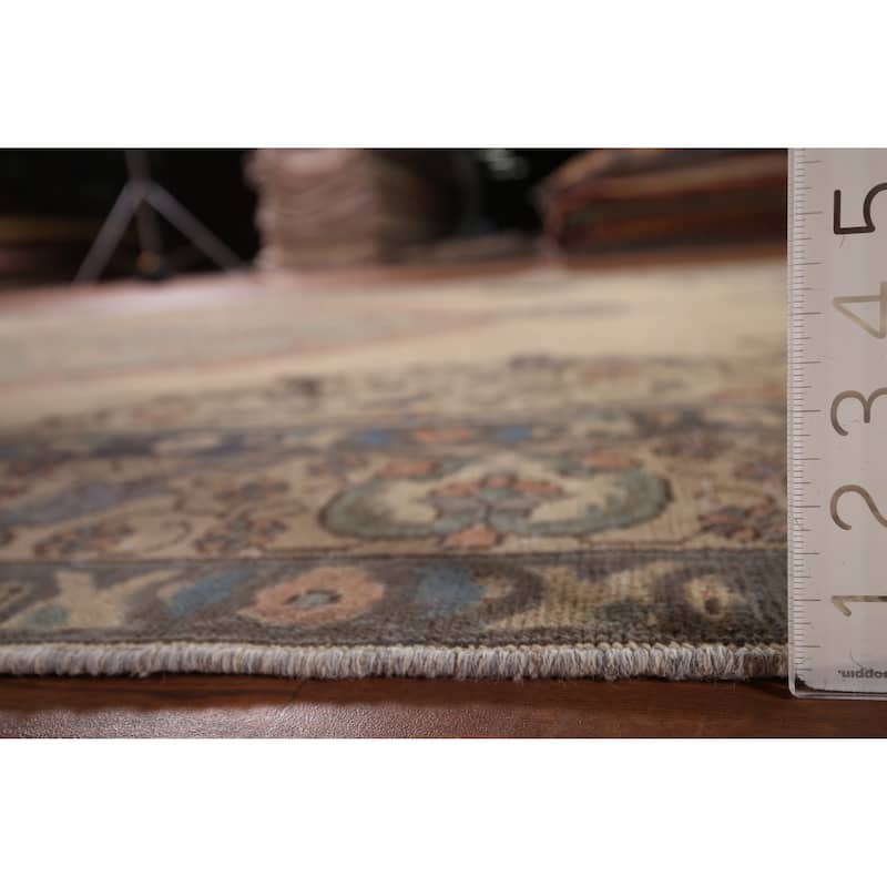 Distressed Tabriz Persian Vintage Area Rug Handmade Beige Wool Carpet - 7'10" x 11'1"