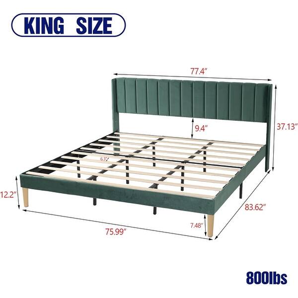 dimension image slide 12 of 25, AUFANK Upholstered Platform Bed Frame with Headboard Wooden Slats Support