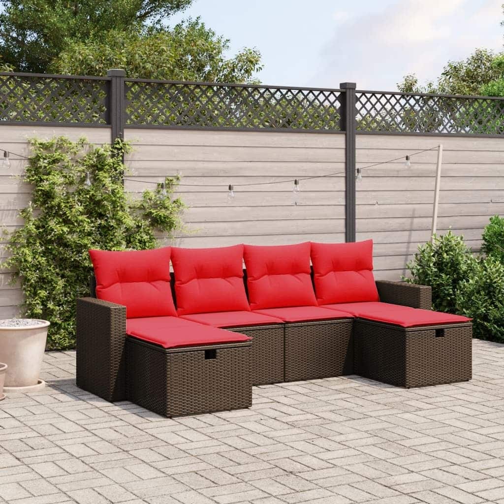 6-Piece Outdoor Garden Sofa Set with Cushions - 21.7" x 24.4" x 27.2"