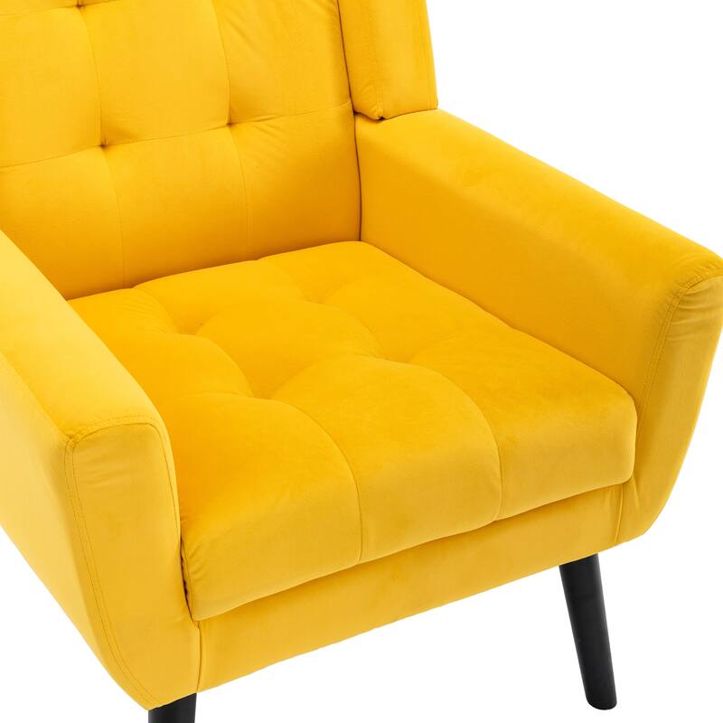 Stylish Upholstered Seating Armchair with Tapered Metal Legs, Yellow Single Sofa Chair Accent Chair with Flared Armrests