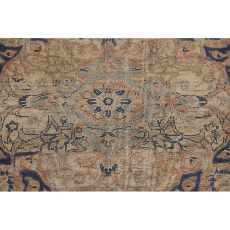 Distressed Kashan Persian Antique Area Rug Handmade Wool Carpet - 9'9" x 13'3"