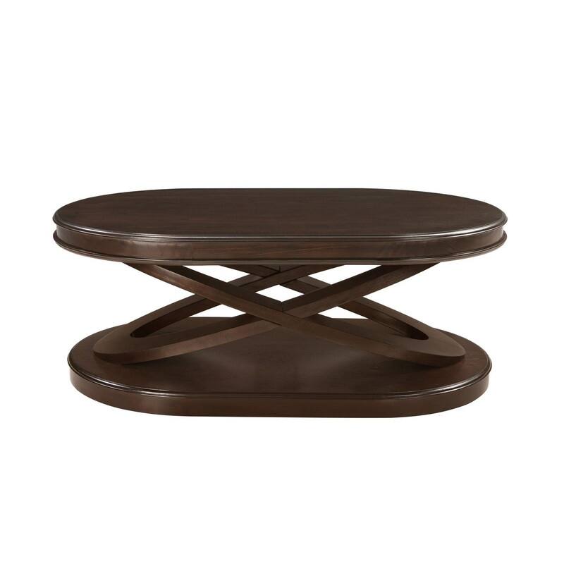Solid Wood Oval Coffee Table with X-Shaped Base for Living Room Use