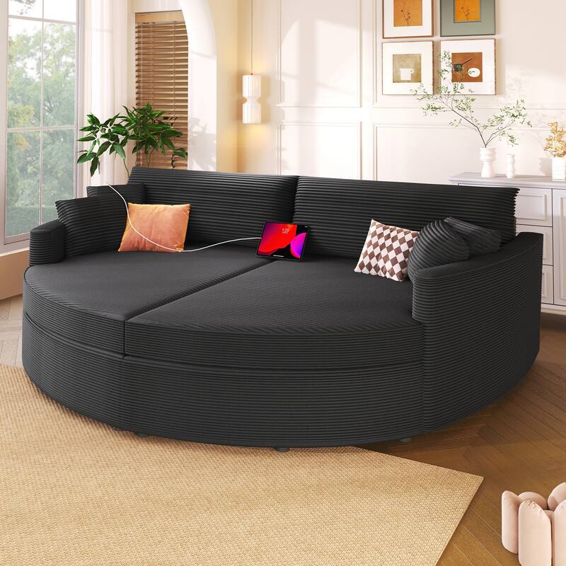 102.3" Sofa Bed Upholstered Sofa Couch with Deep Seat and USB Ports for Living Room - Black