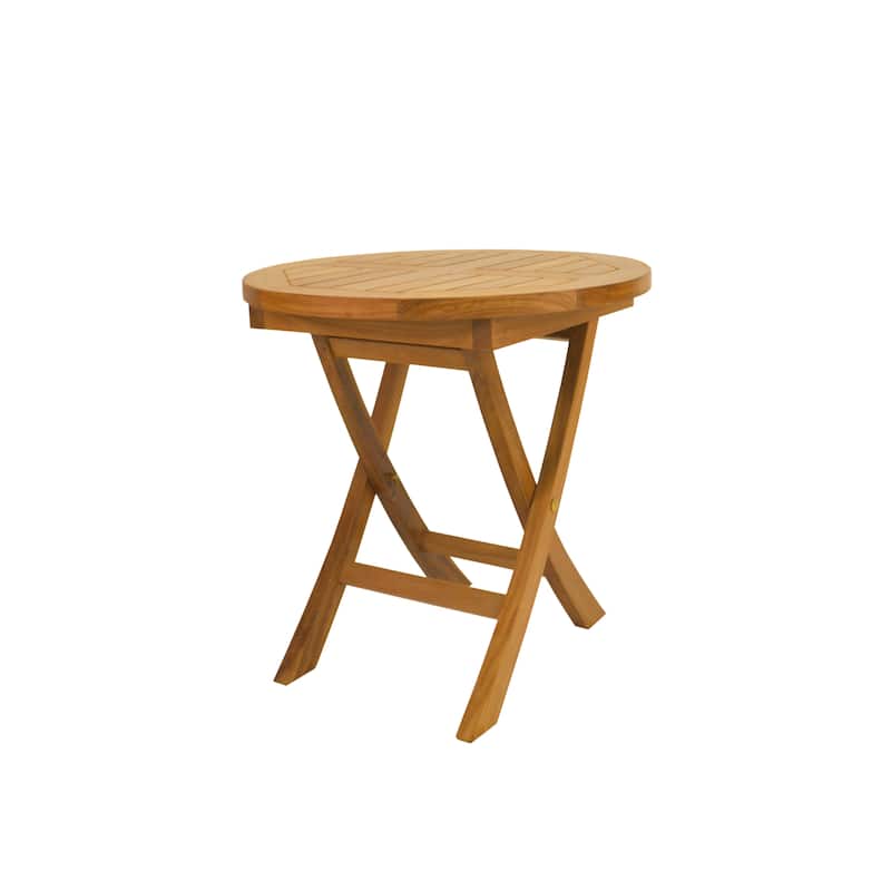 HomeRoots 20" Natural Rounded Solid Wood Folding Outdoor Side Table