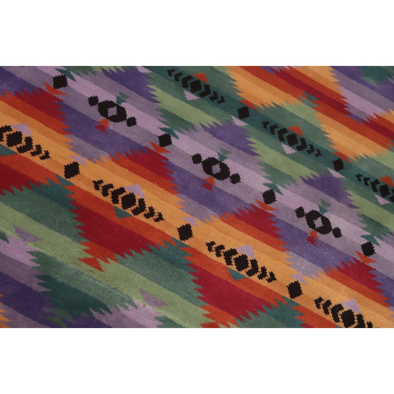 Hand-knotted Tribal Wool Purples Geometric Oriental Area Rug - 9' 0'' X 6' 1''