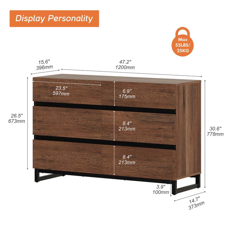 WAMPAT Modern Buffet Sideboards, Sideboard Buffet Cabinet with 6 Drawers , Coffee Bar Storage Cabinet for Kitchen