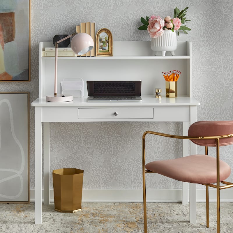 Simple Living Foster White MDF Desk with hutch