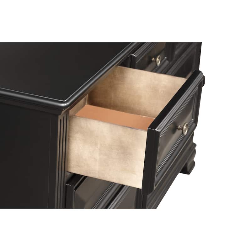 Roundhill Furniture Renova Vintage Black Wood Bedroom Set, Panel Bed, Dresser, Mirror, Two Nightstands