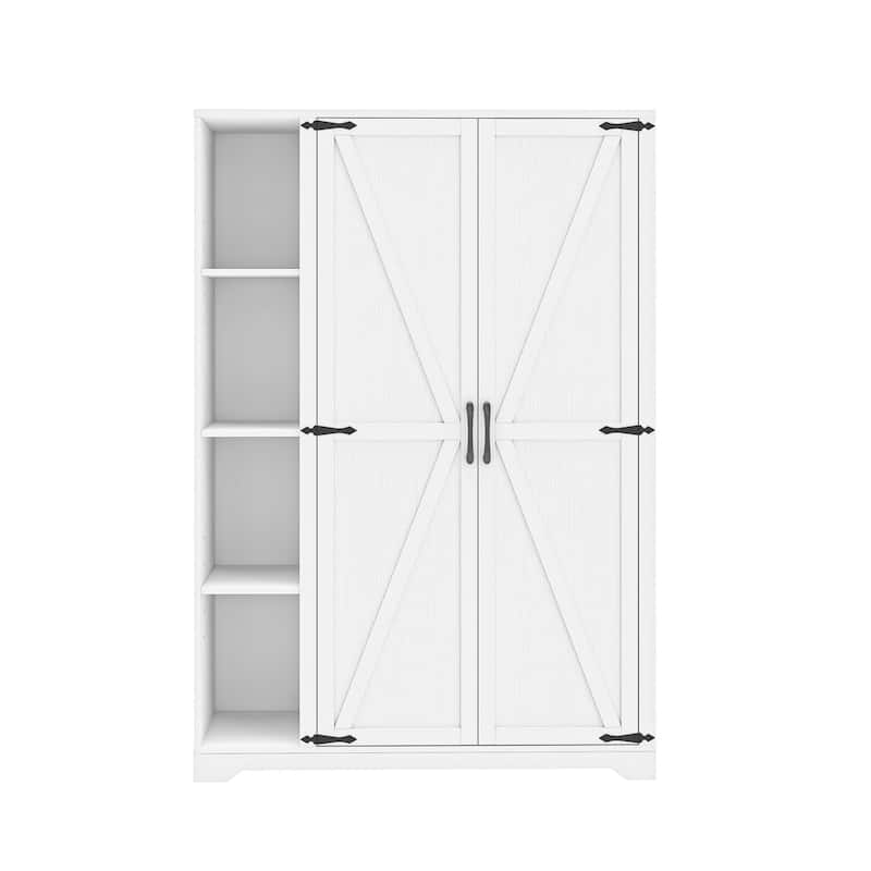 Moasis Farmhouse Style Wooden Barn Door Cleaning Tool Cabinet with Storage Rack and Sleek Hanging Rods