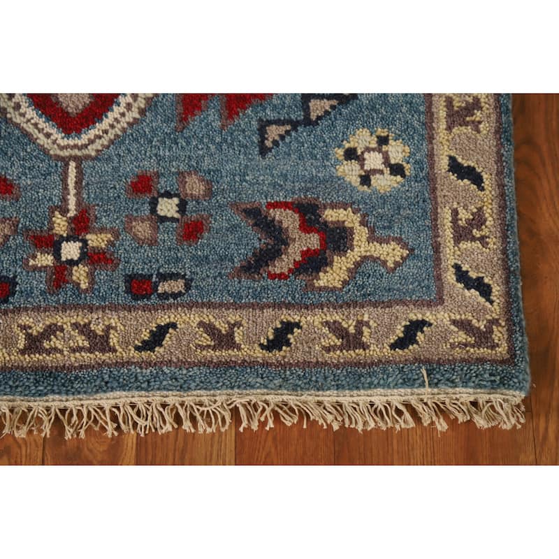 Light Blue Heriz Serapi Indian Runner Rug Hand-Knotted Wool Carpet - 2'7" x 7'11"