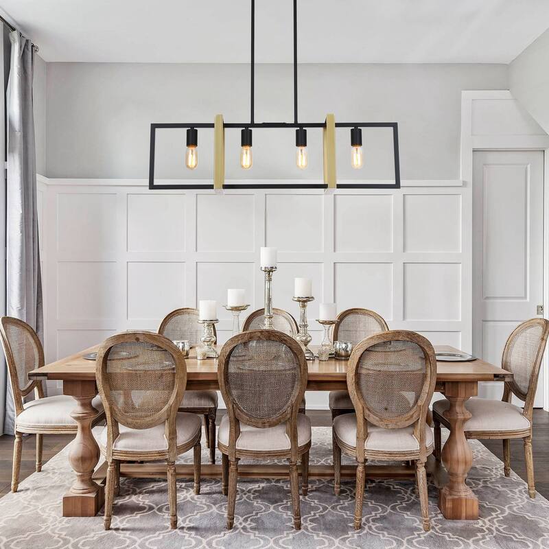 Modern 4-Light Matte Black and Gold Kitchen Island Linear Chandelier for Dining Room - 35.5-in L x 10.2-in W x 10.2-in H